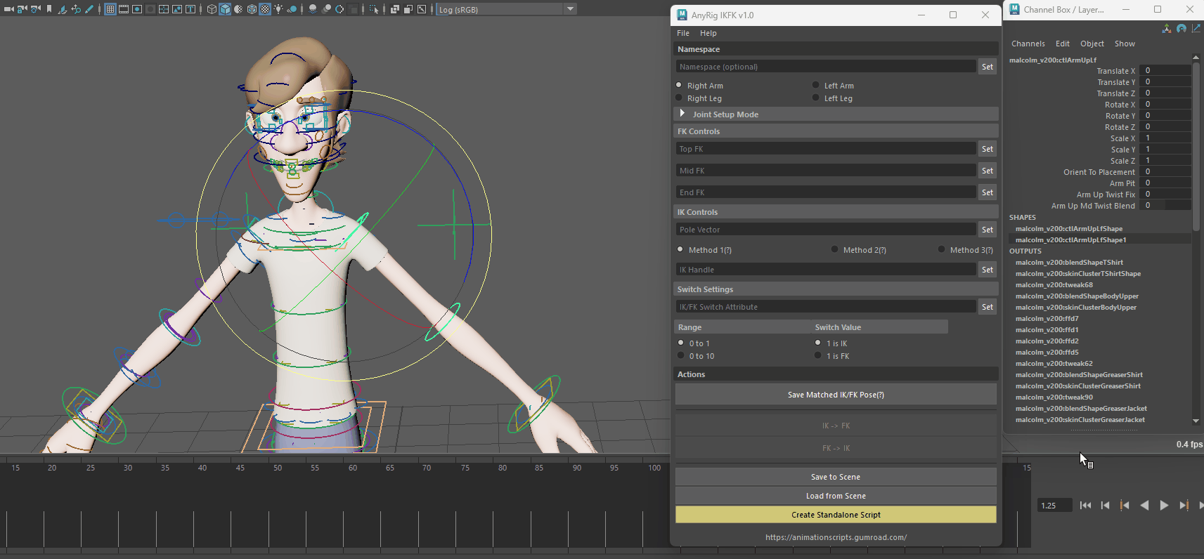 Maya插件 – 绑定辅助插件 AnyRig IKFK – universal ik-fk snap tool Maya插件 – 绑定辅助插件 AnyRig IKFK – universal ik-fk snap tool